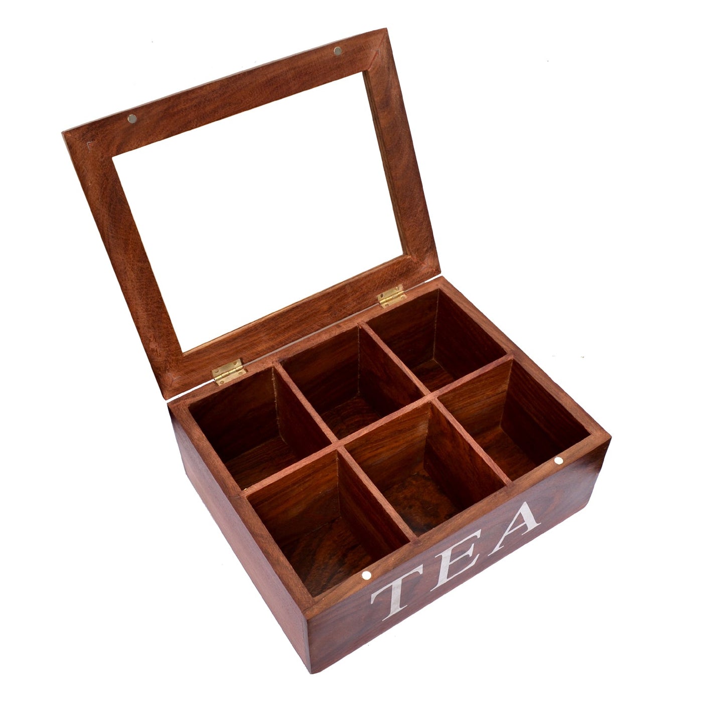 Wooden Tea Storage Chest Box with 6 Compartments and Transparent