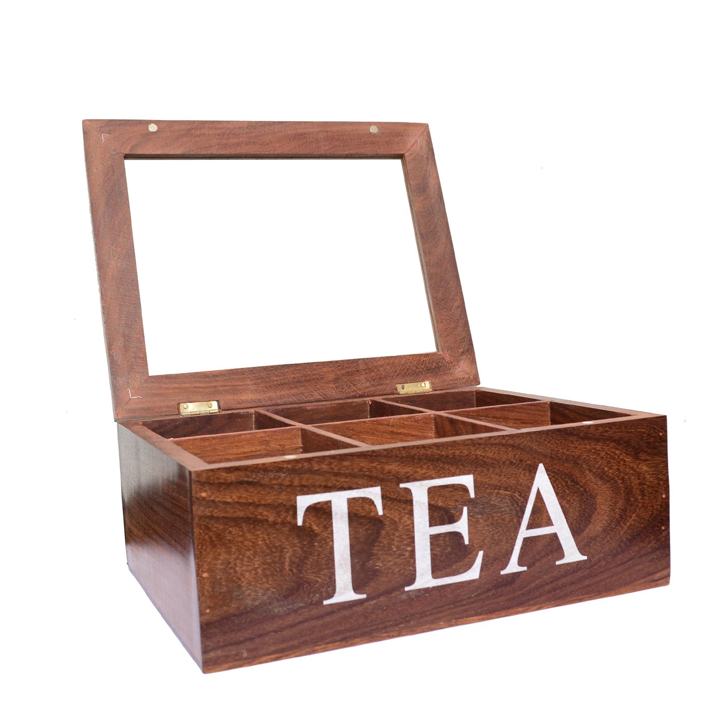 Wooden Tea Storage Chest Box with 6 Compartments and Transparent