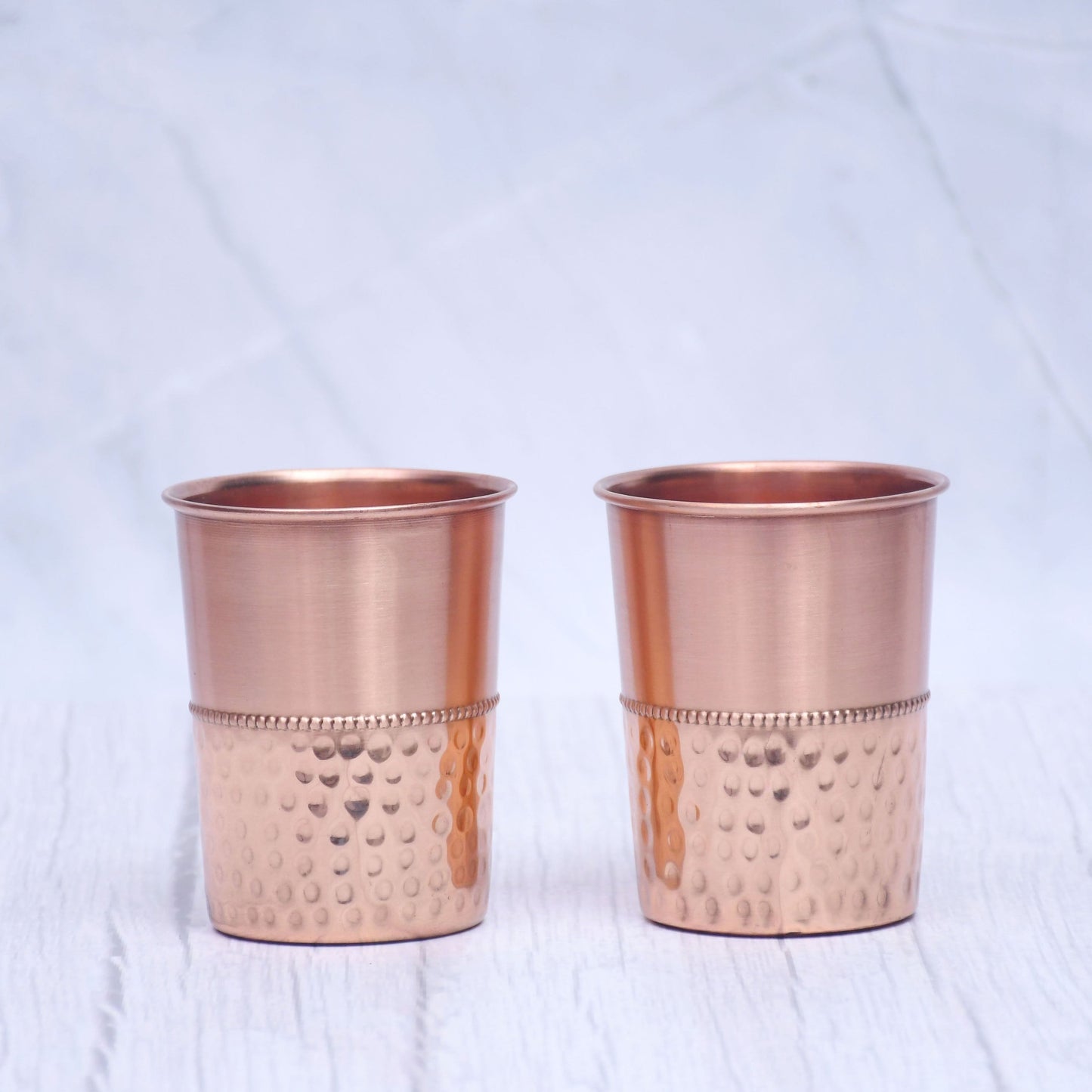 Pure Copper Water Glass Set of 2 Half Hammered Design Tumbler Capacity