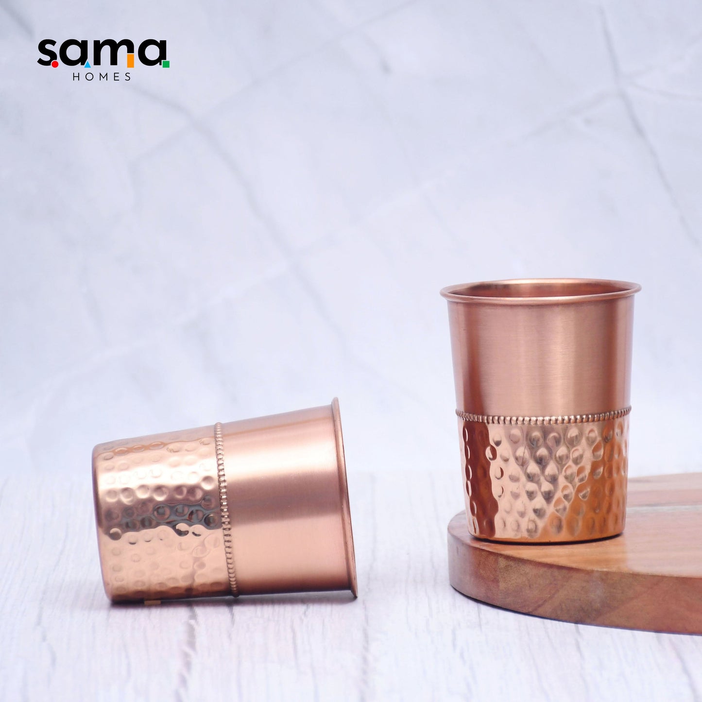 Pure Copper Water Glass Set of 2 Half Hammered Design Tumbler Capacity