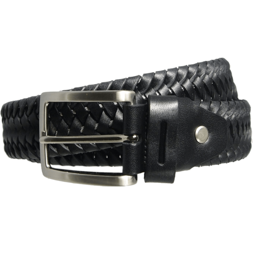 34 mm Leather Elastic Weave Belt Black