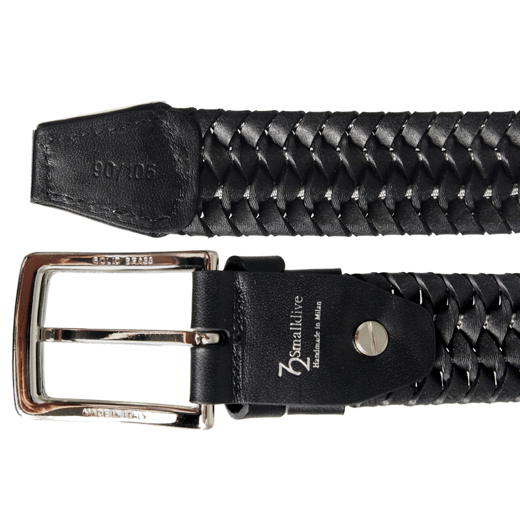 34 mm Leather Elastic Weave Belt Black