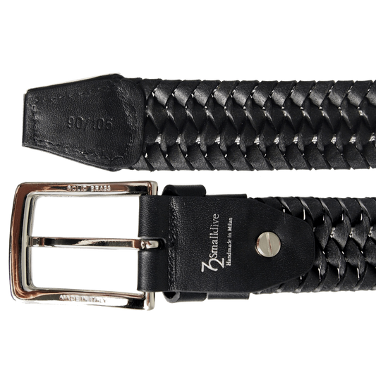 34 mm Leather Elastic Weave Belt Black