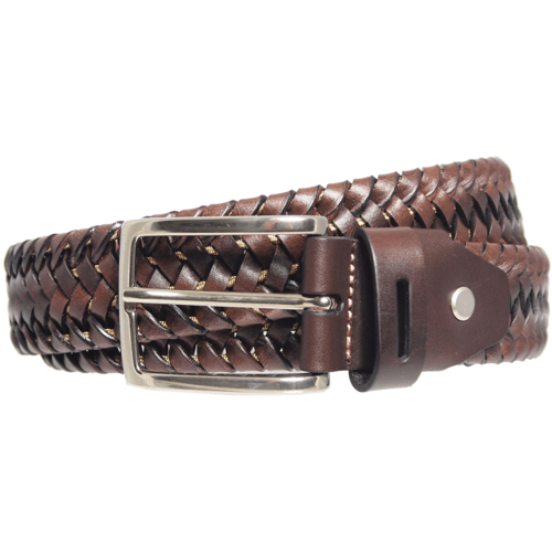 34 mm Leather Elastic Weave Belt Brown