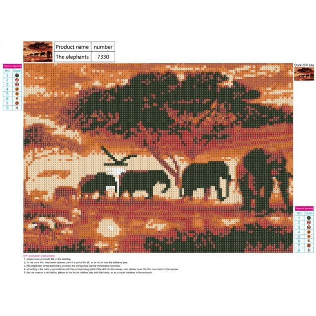 Elephants In The Sunset 5D Diamond Painting Full