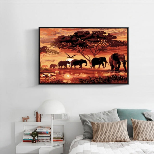 Elephants In The Sunset 5D Diamond Painting Full