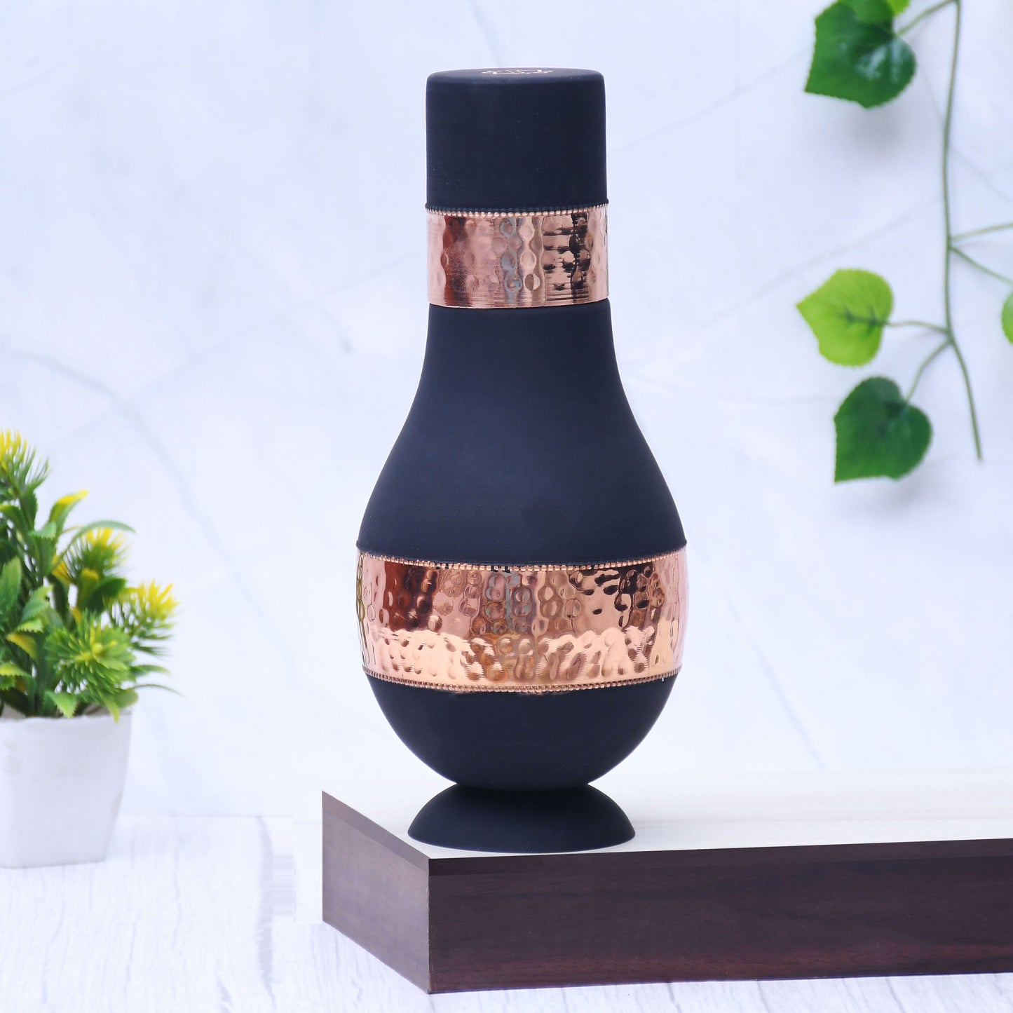 Pure Copper Silk Black Modern Surahi with Inbuilt Glass Capacity 1000