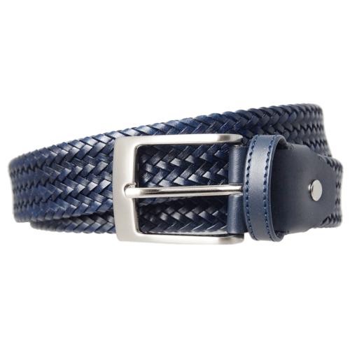 34 mm Fine Weave Leather Belt Navy