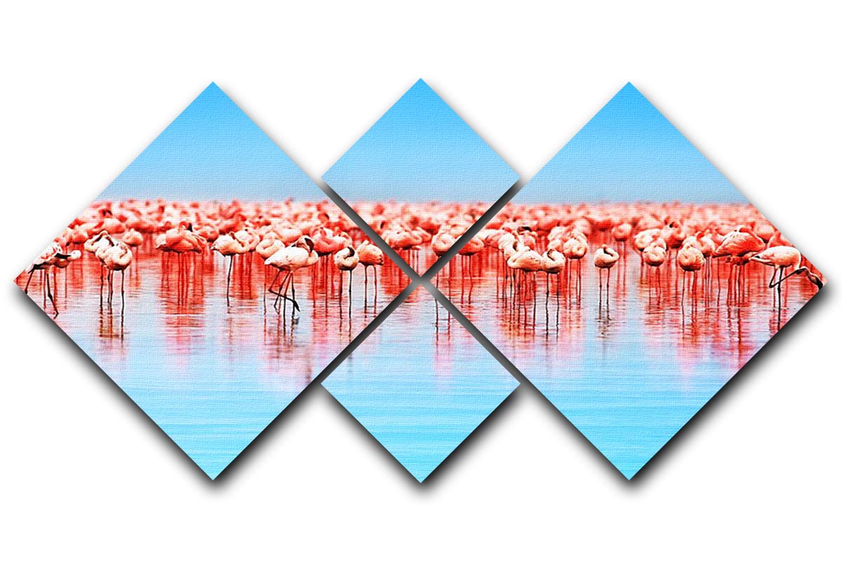 Flamingo birds in the lake Nakuru 4 Square Multi Panel Canvas