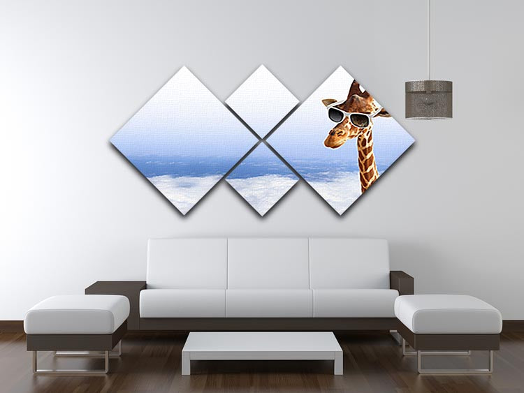 Funny giraffe with sunglasses coming out of the clouds 4 Square Multi
