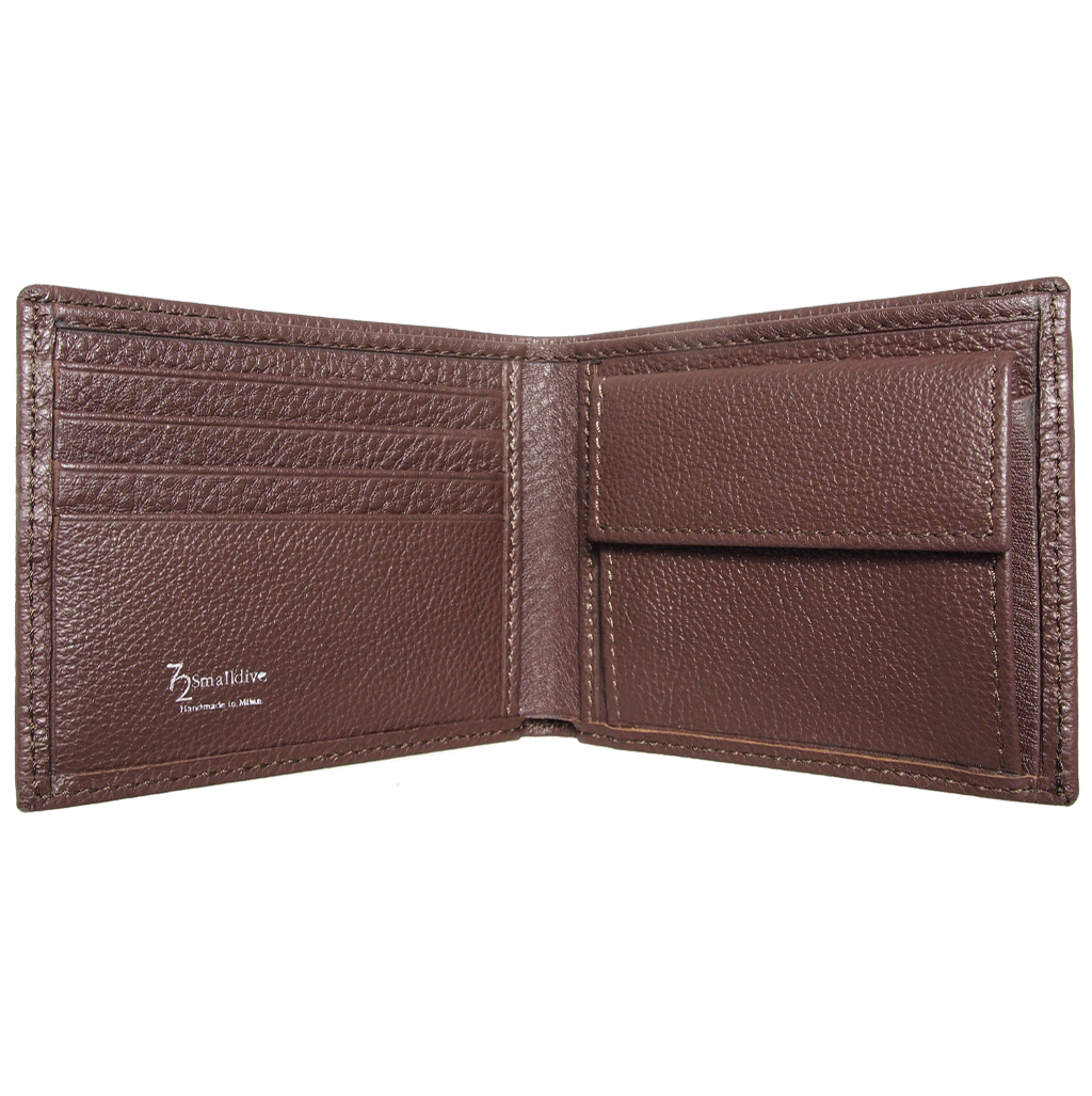 Pebbled Leather Billfold With Coin Pocket Brown