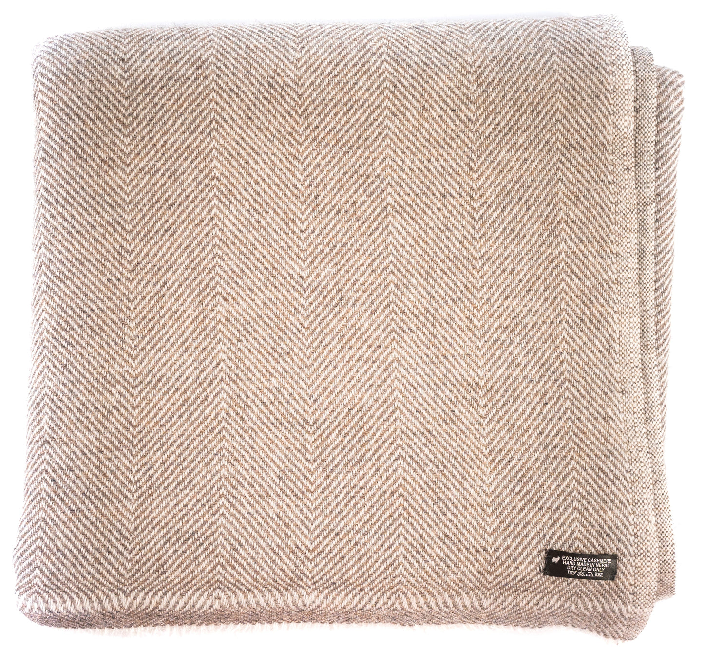 Kaschmirdecke graubraun mit feinem Fischgrätenmuster