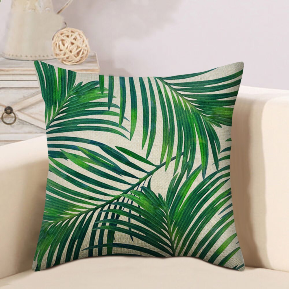 Green Plant Cushion Cover Waterproof Green Printed