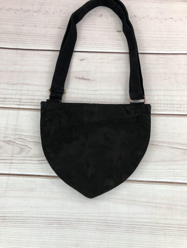 Handmade Black and White Suede Embroidered Heart Shaped Bag