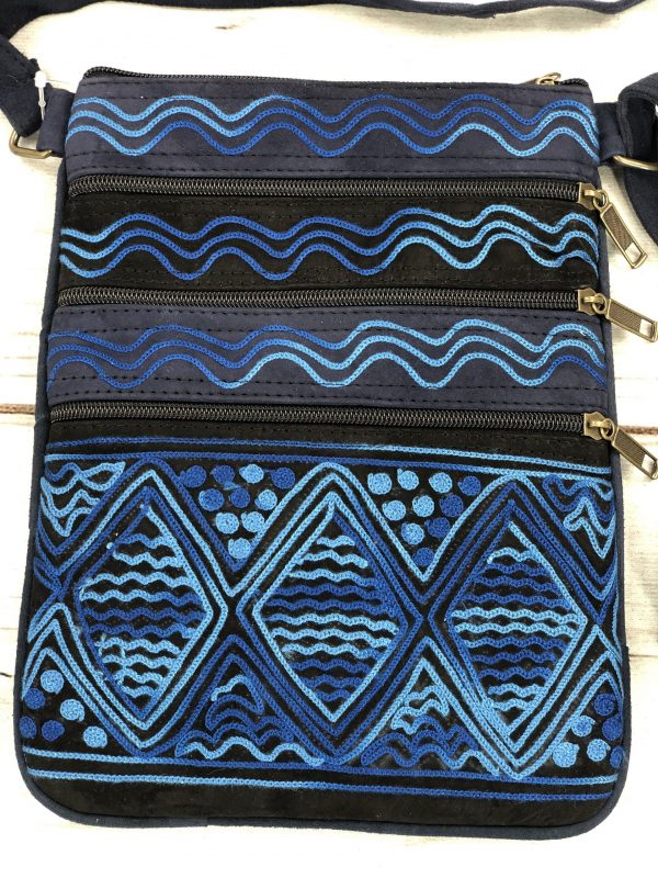 Handmade Black and Blue Suede Cross Body Bag