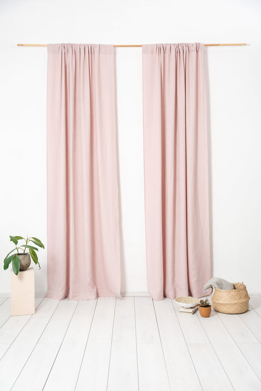 Pale Pink linen curtain panel with rod pocket