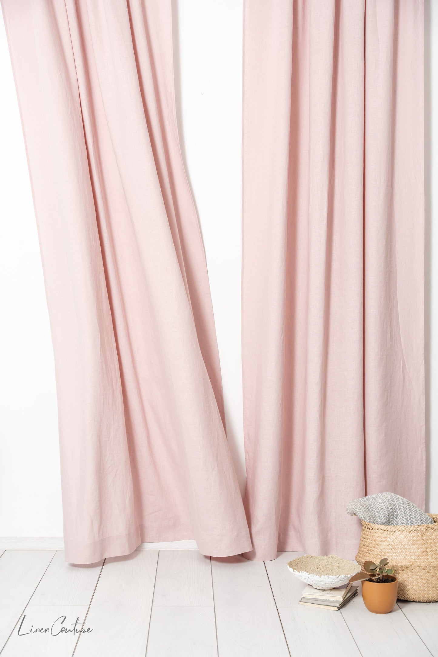Pale Pink linen curtain panel with rod pocket