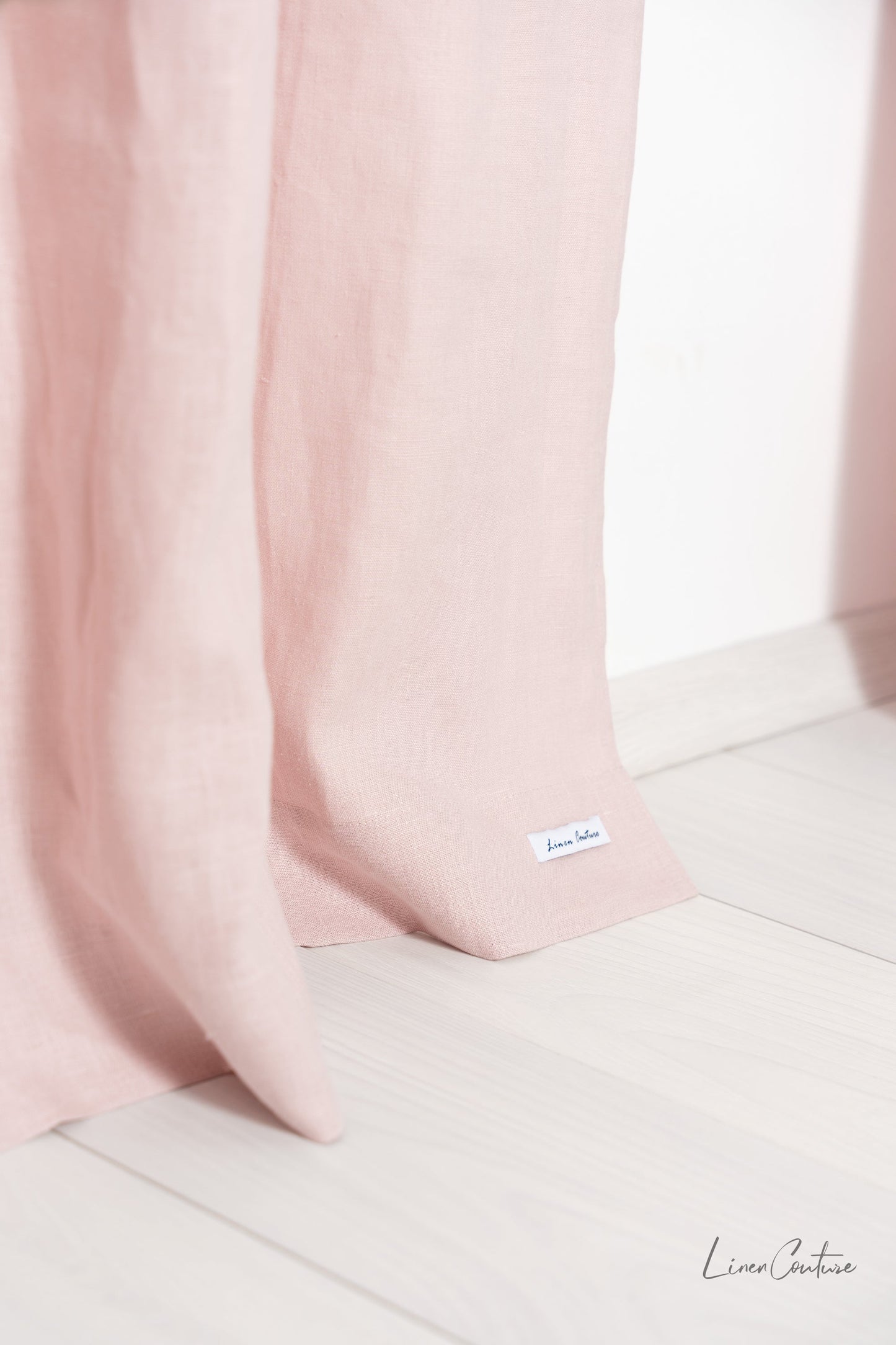 Pale Pink linen curtain panel with rod pocket