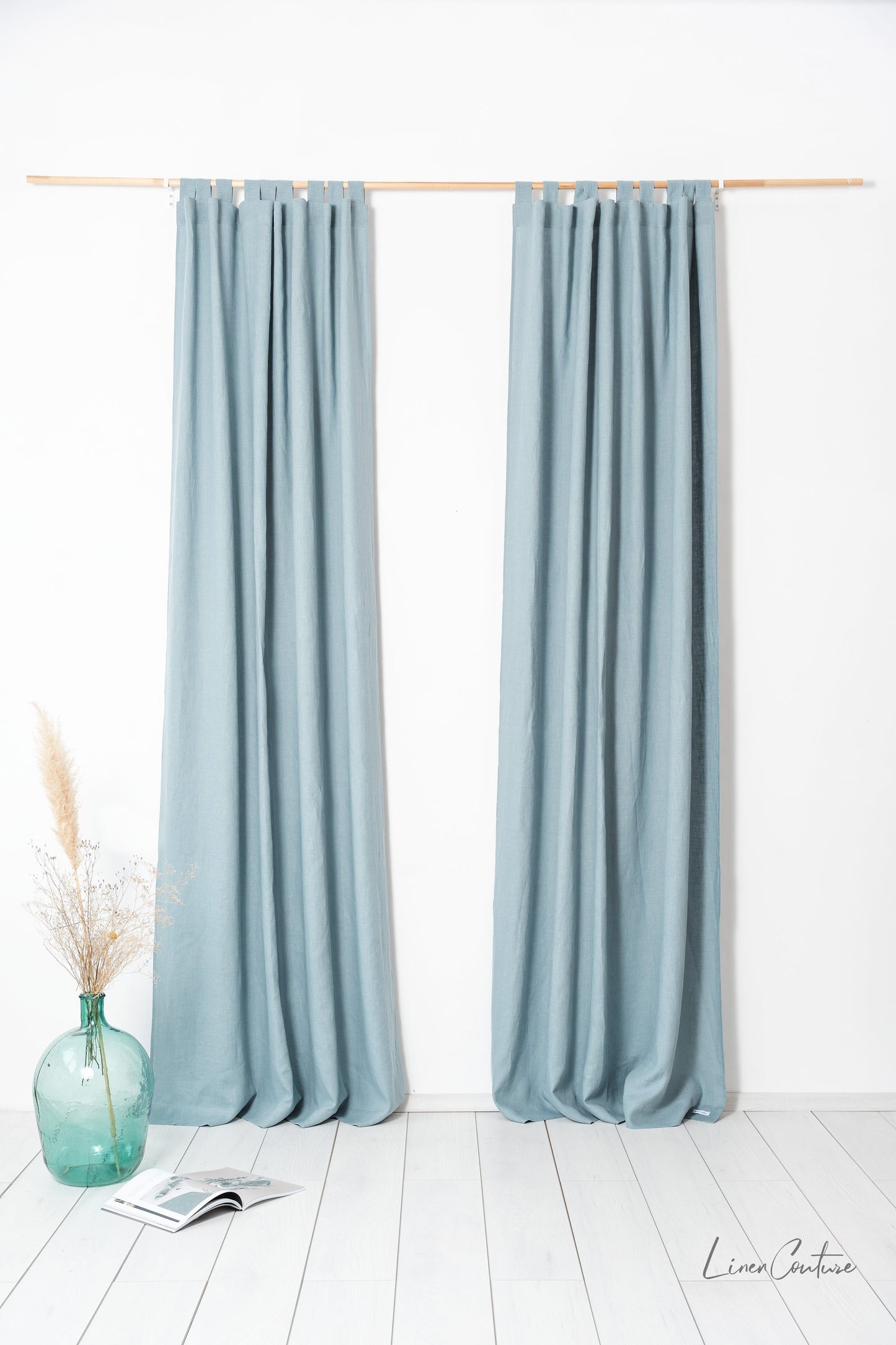 Greyish Mint linen curtain with tabs