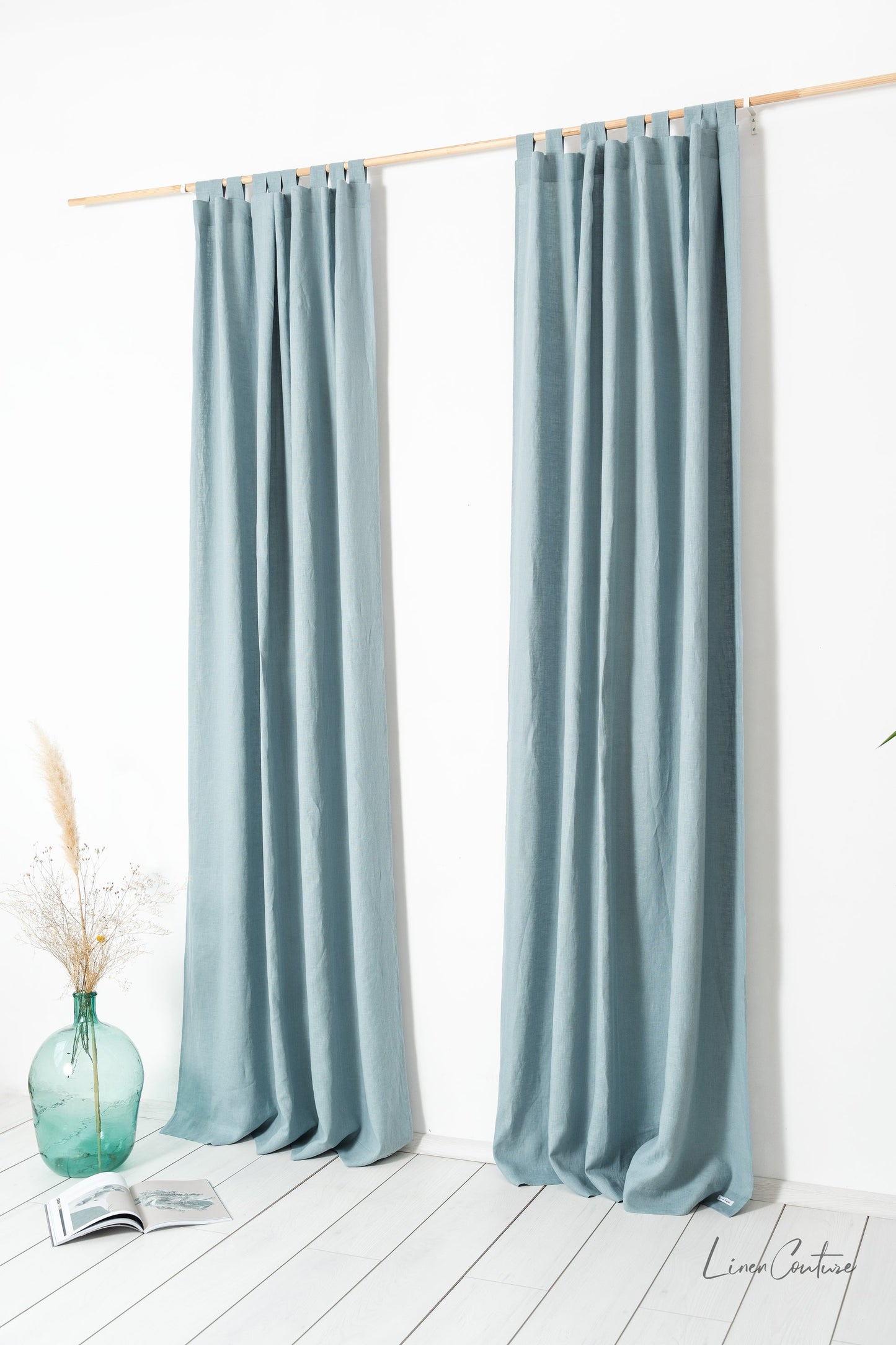 Greyish Mint linen curtain with tabs
