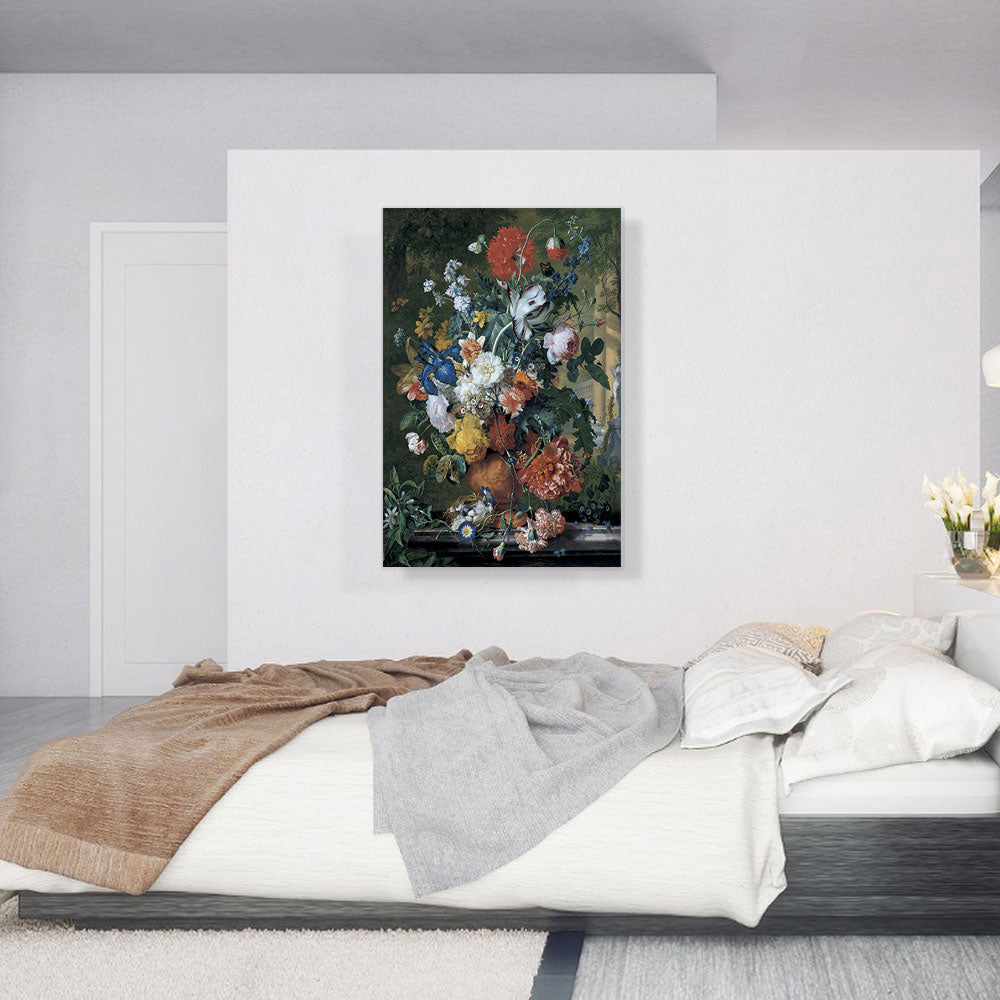 Flowers In a Terracotta Vase On a Marble Ledge