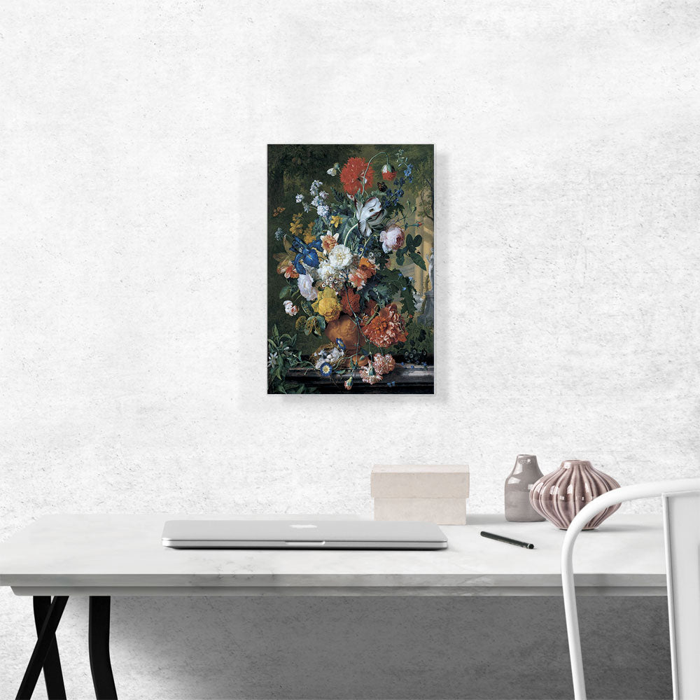 Flowers In a Terracotta Vase On a Marble Ledge