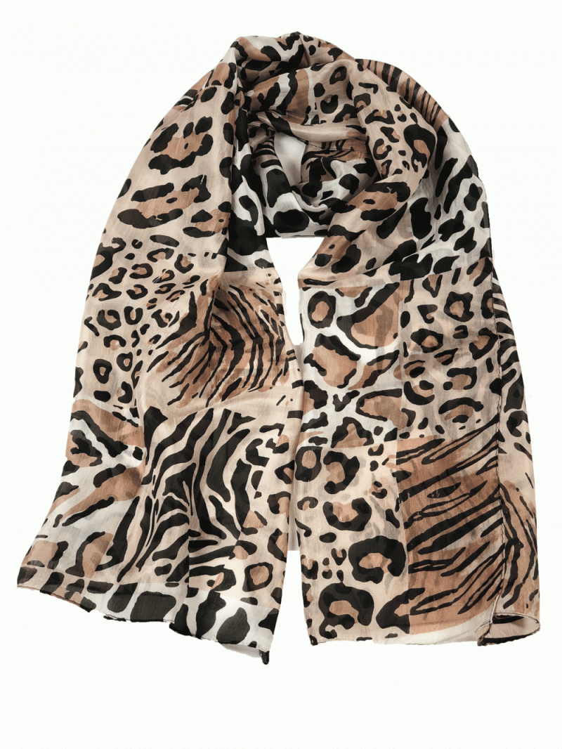 Beige Leopard Print Silk Scarf