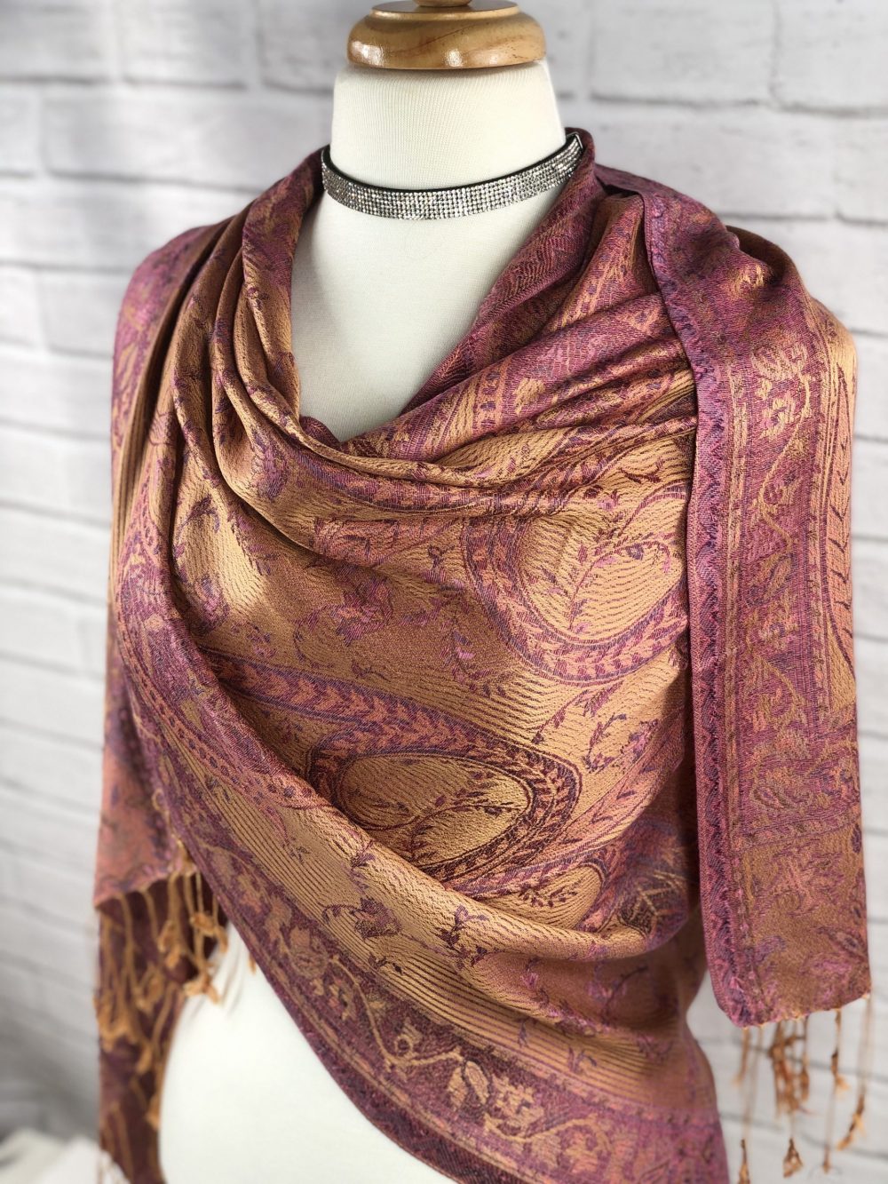 Coral Modal Jamawar Pashmina Scarf