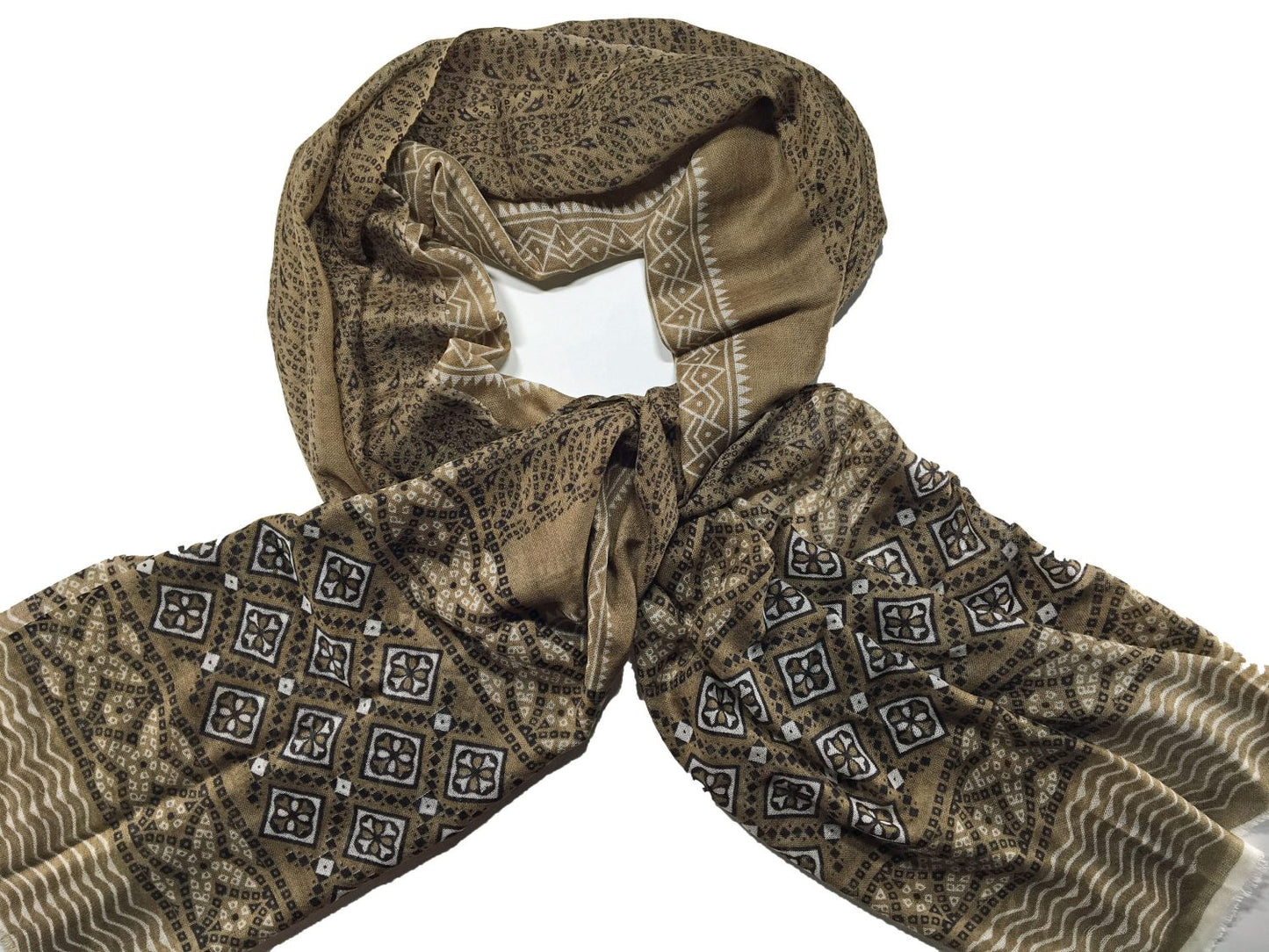 Taupe Hand Painted Wool & Silk Blend Scarf