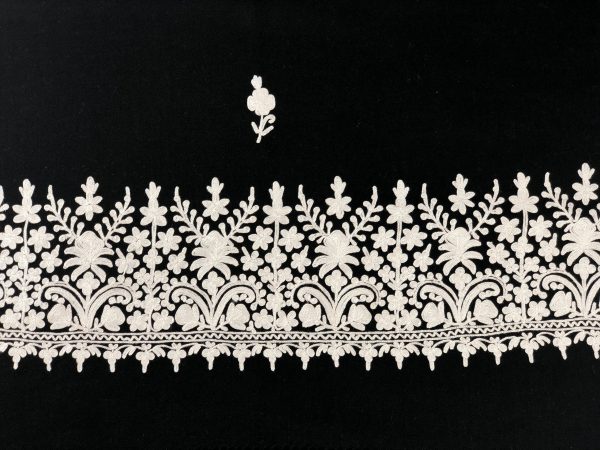 Black and White Embroidered Wool Wrap