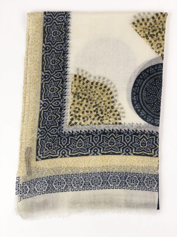 Yellow and Blue Hand Painted Wool And Silk Blend Scarf