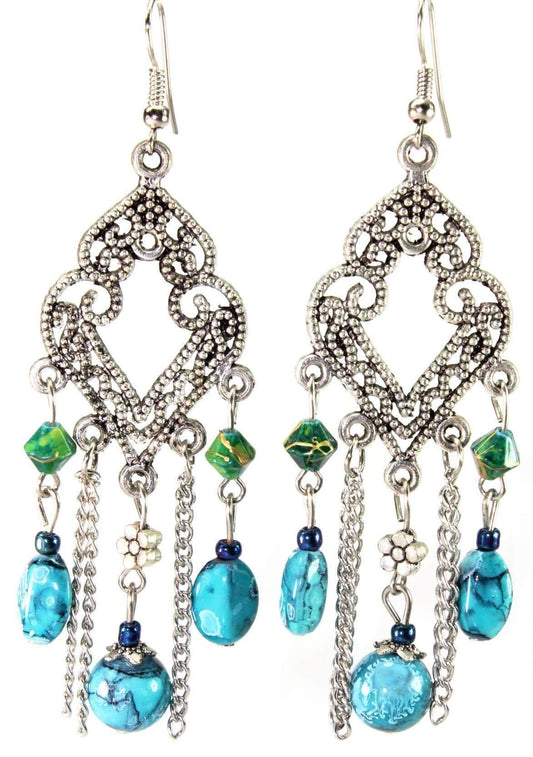 Filigree Open Work & Marbled Beaded Earrings