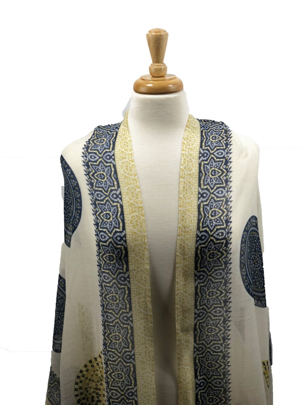 Yellow and Blue Hand Painted Wool And Silk Blend Scarf