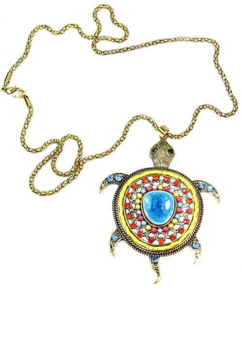 Big Turtle Shimmer Pendant Necklace