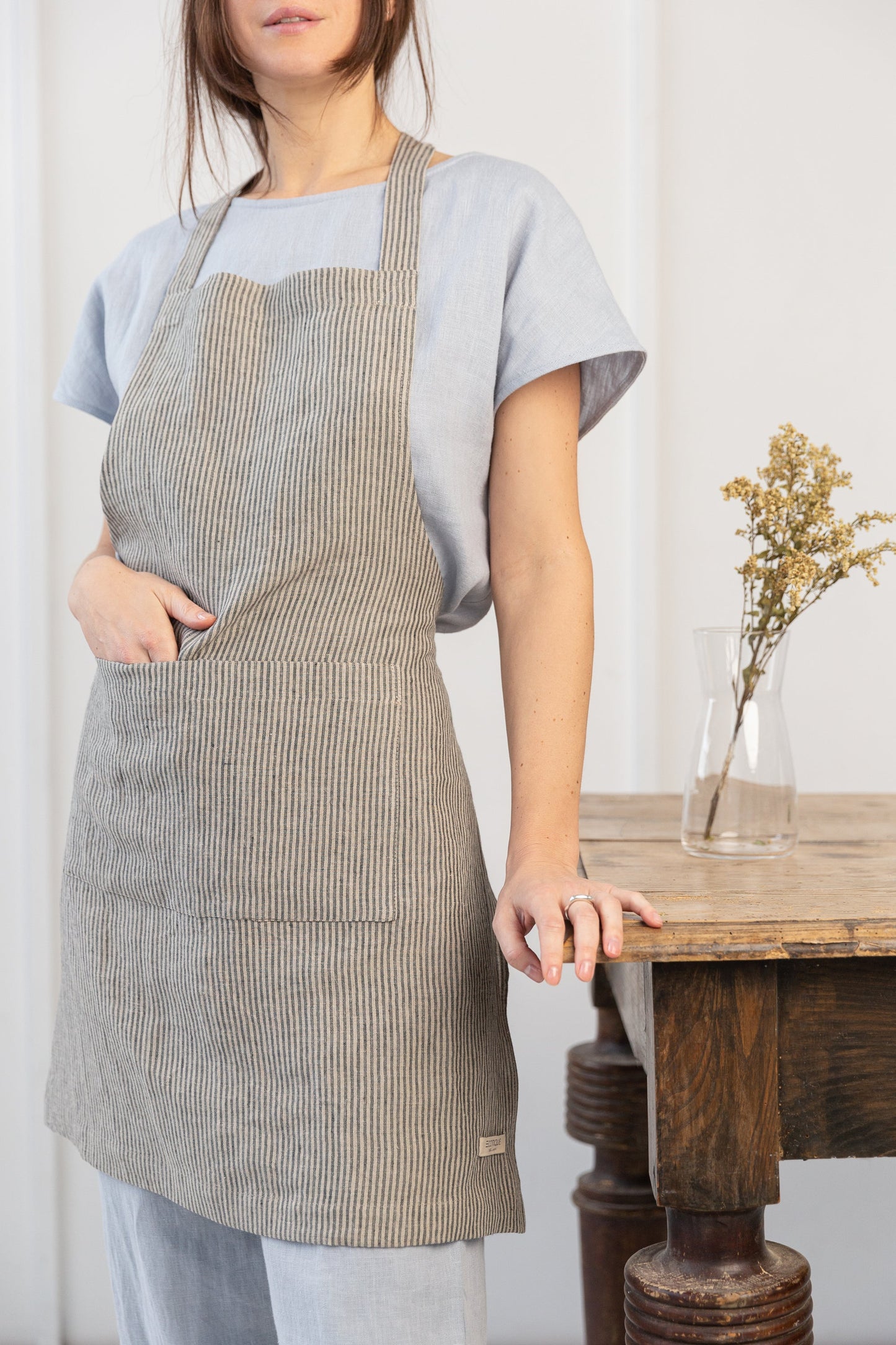 Moss Green linen apron