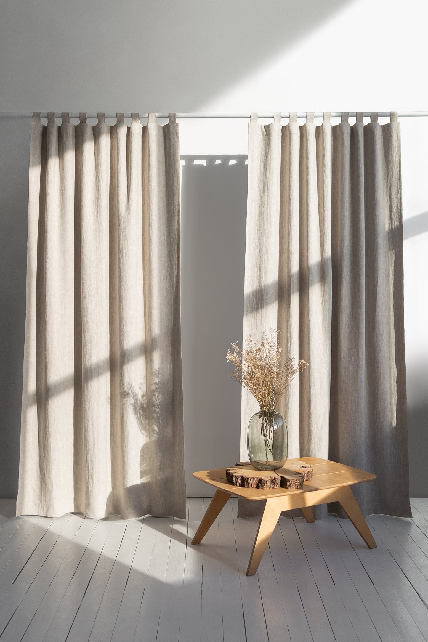 Natural linen curtain with blackout, tabs