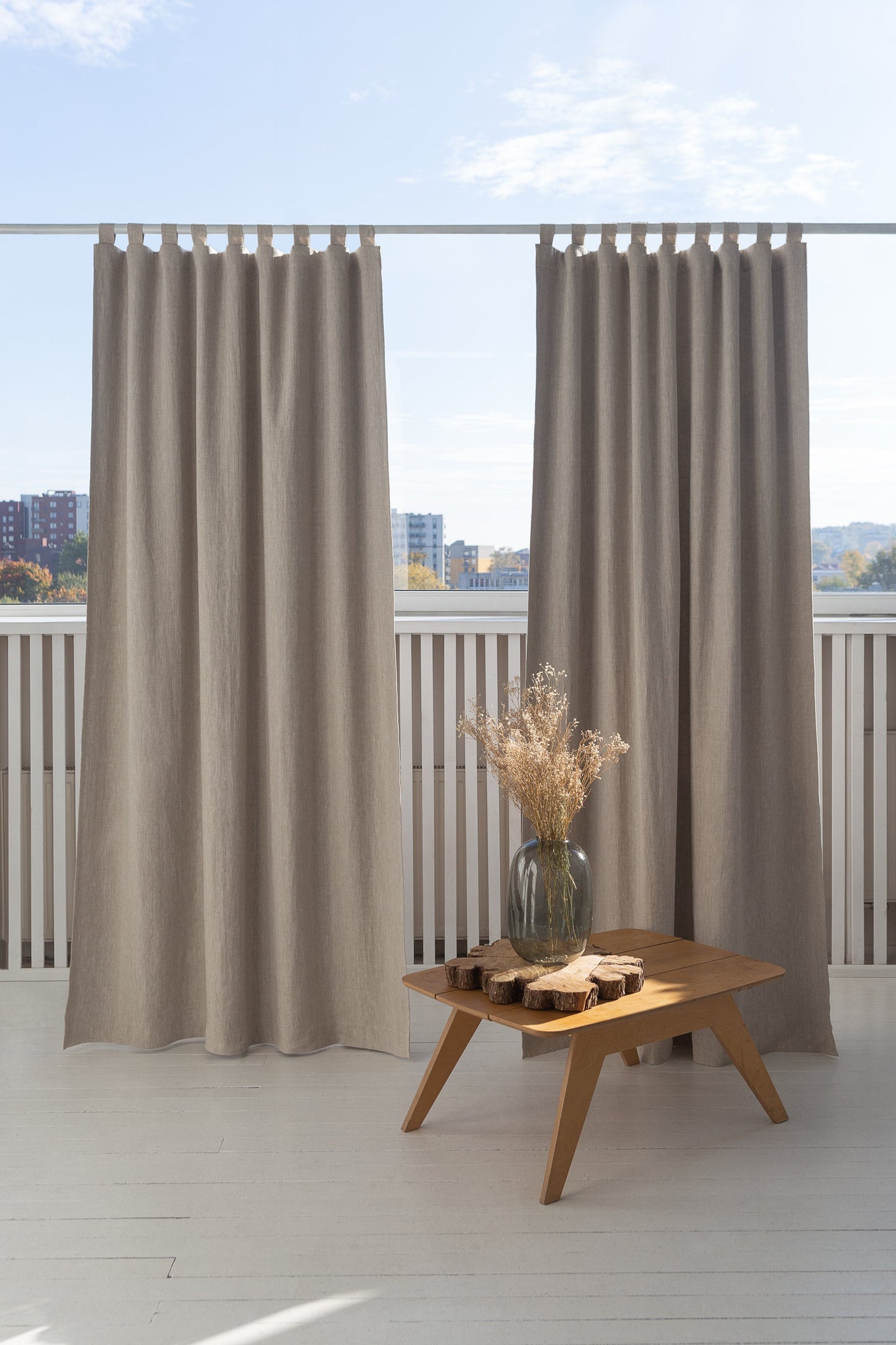 Natural linen curtain with blackout, tabs