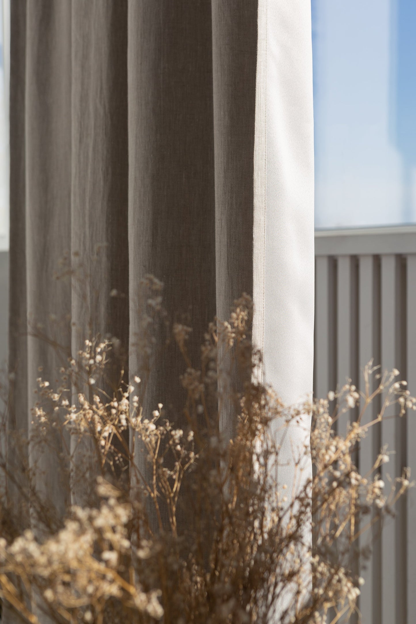 Natural linen curtain with blackout, tabs