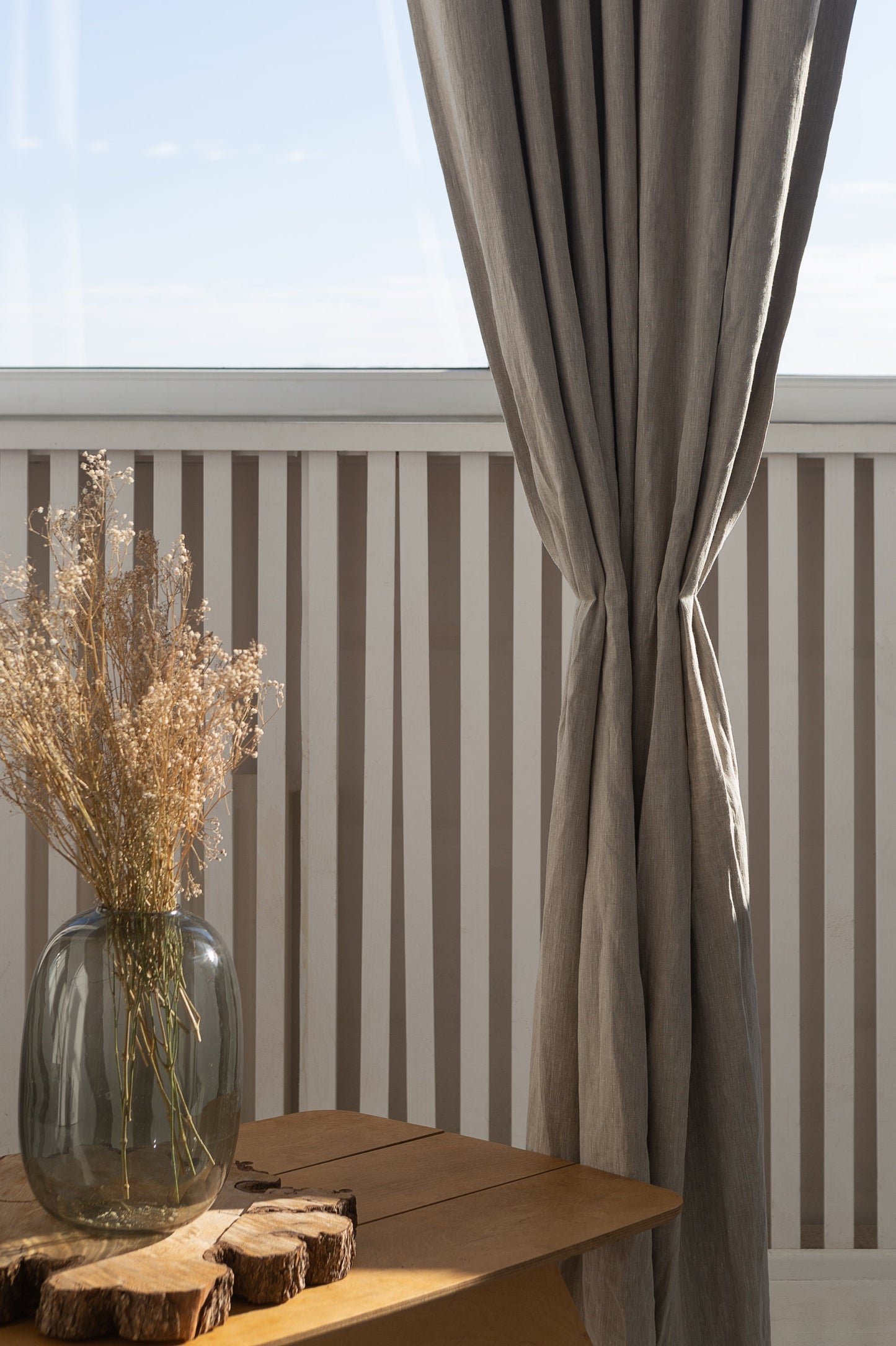 Natural linen curtain with blackout, tabs