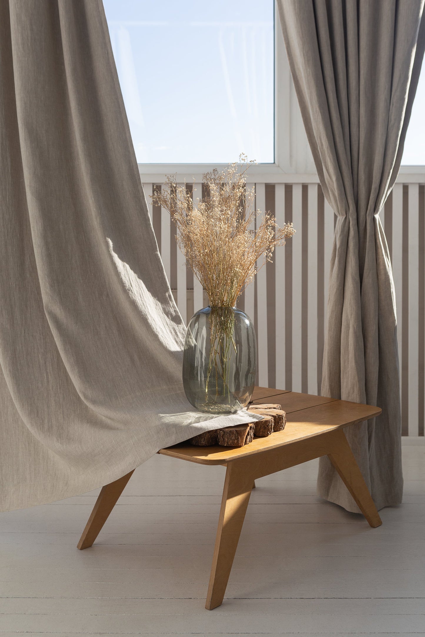 Natural linen curtain with blackout, tabs