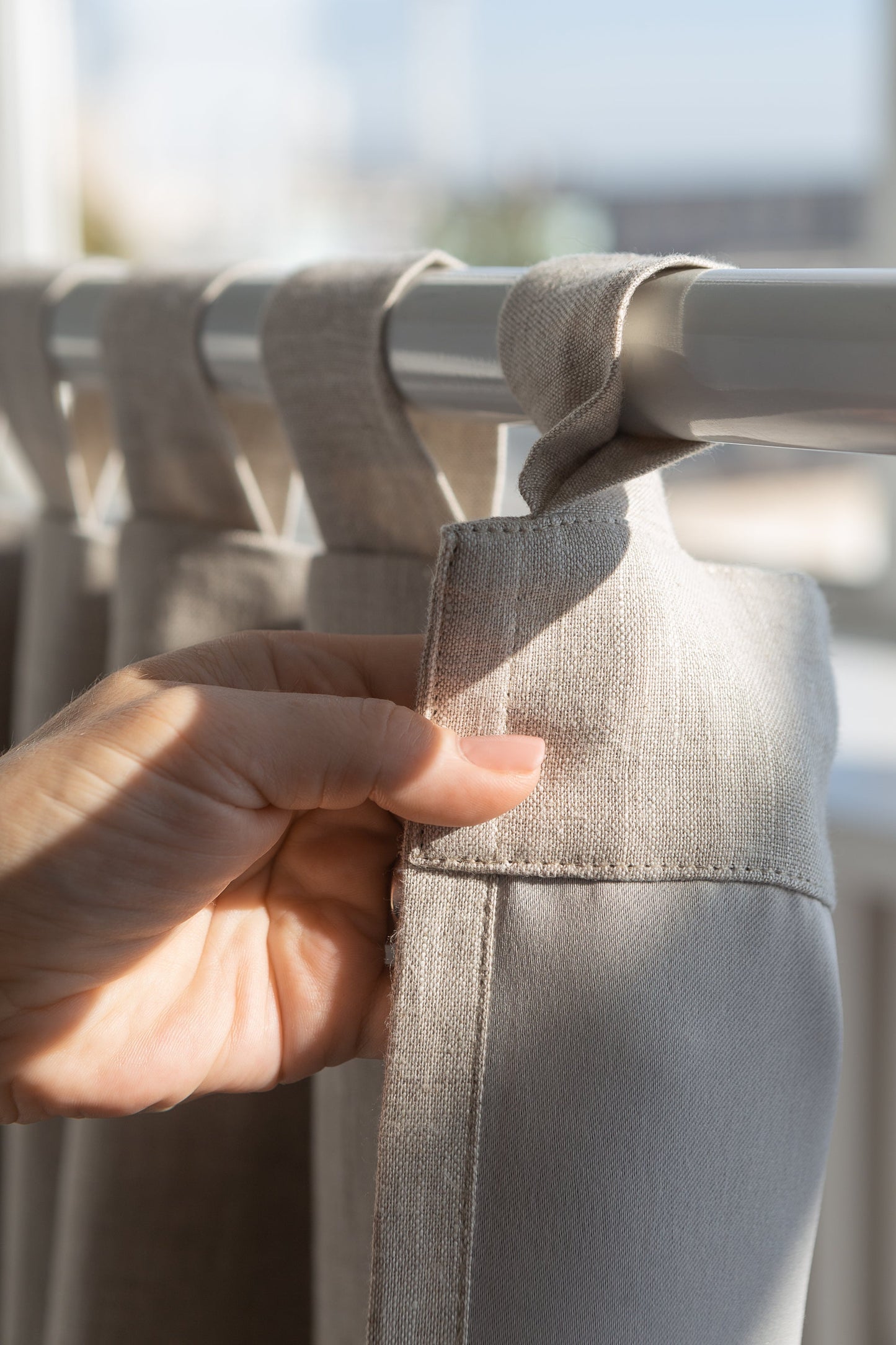 Natural linen curtain with blackout, tabs