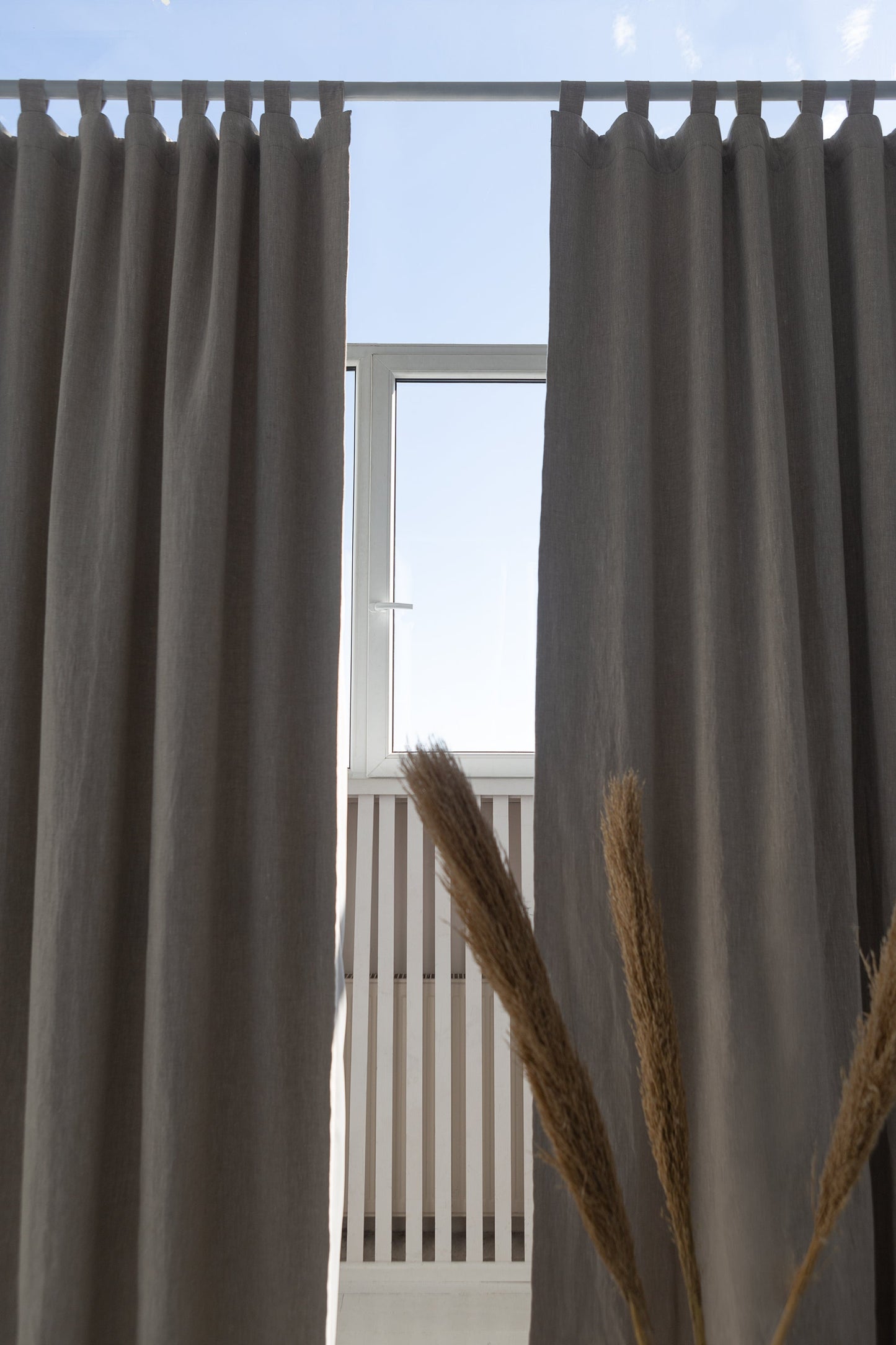 Natural linen curtain with blackout, tabs