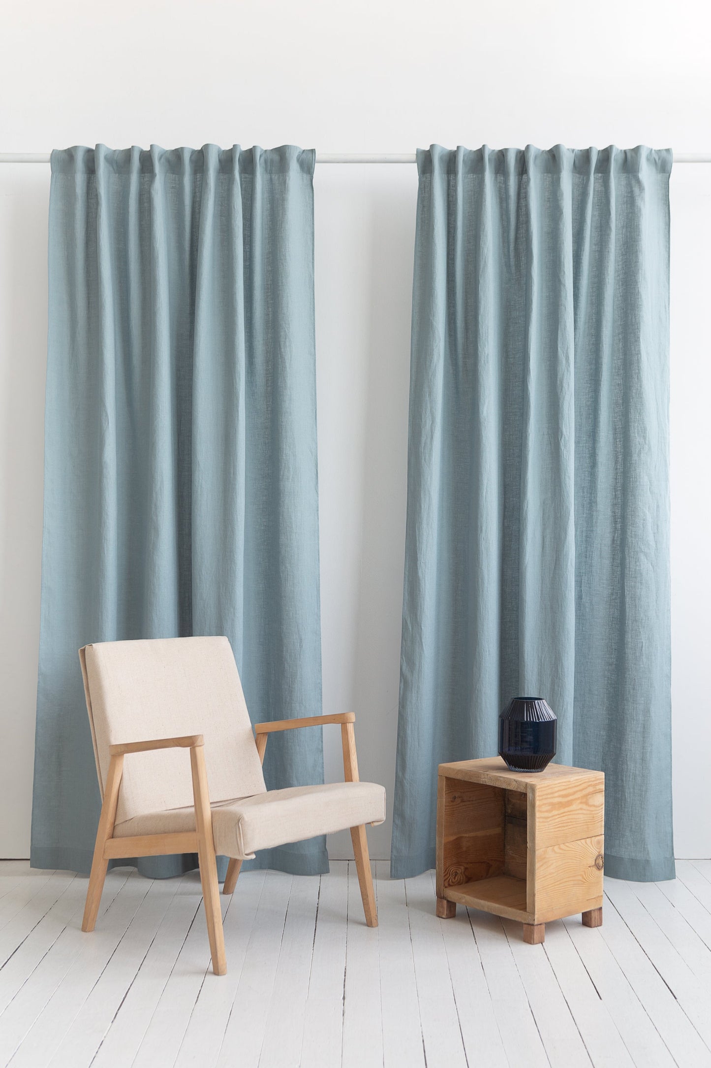 Greyish Mint linen curtain with multifunctional tape
