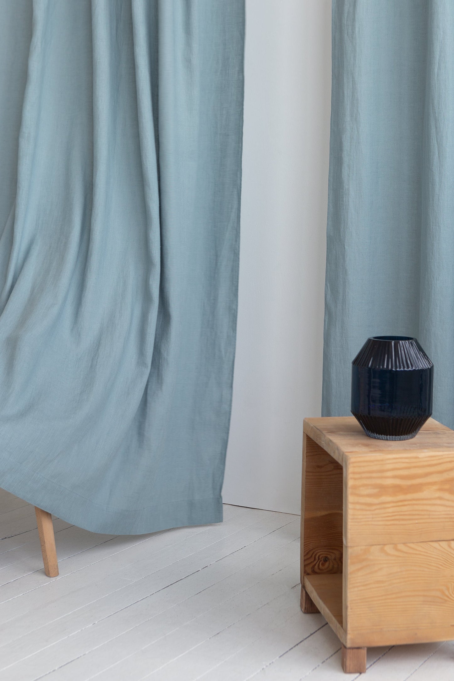 Greyish Mint linen curtain with multifunctional tape