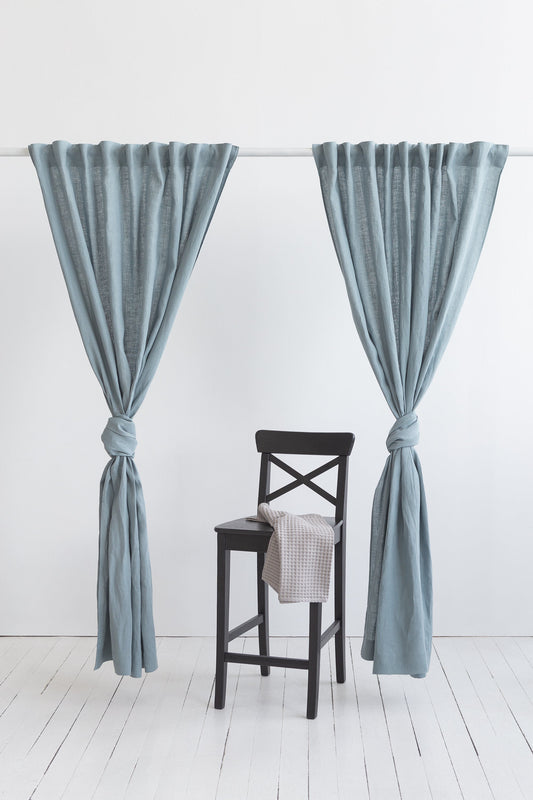 Greyish Mint linen curtain with multifunctional tape