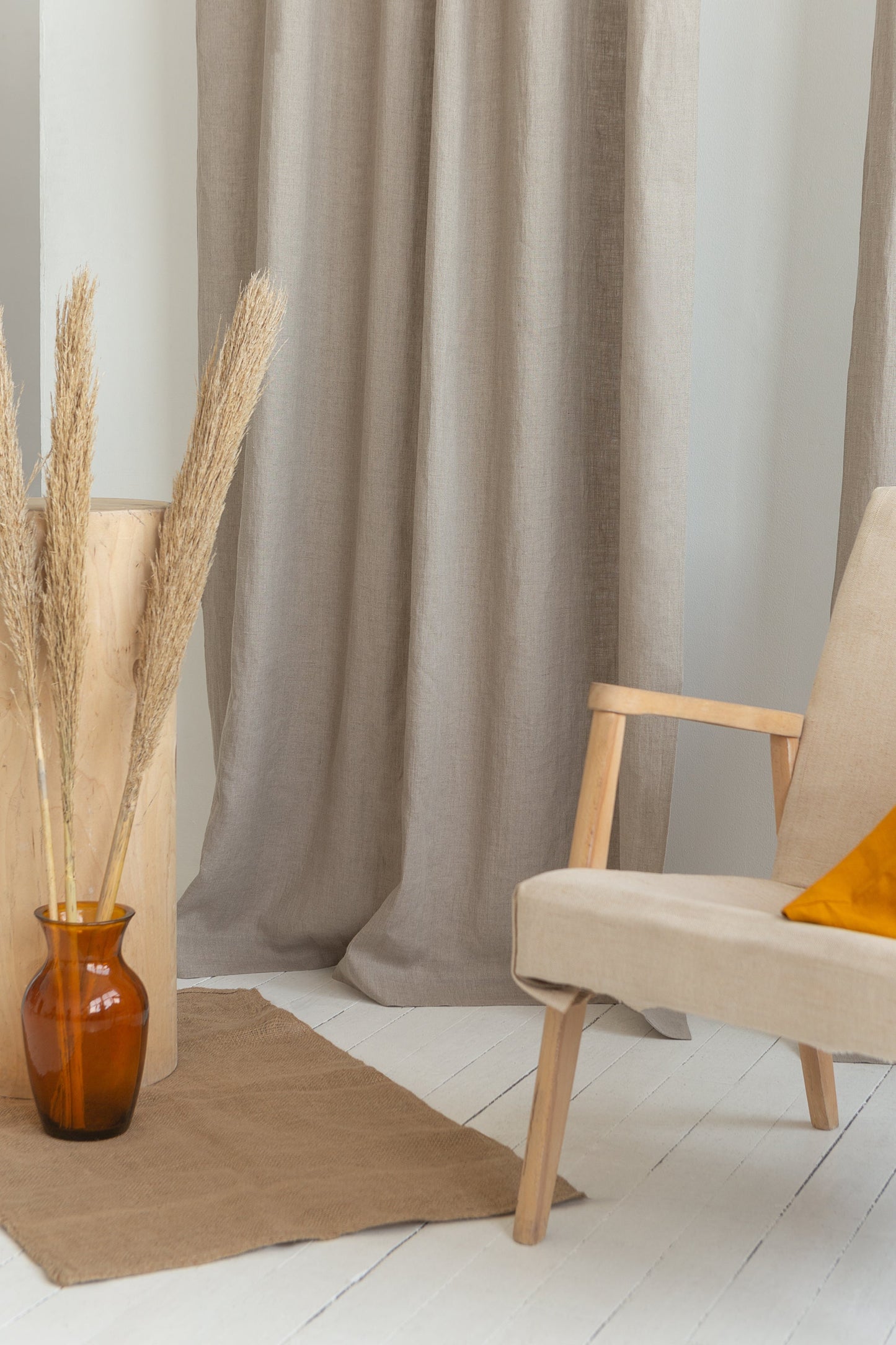 Natural linen curtain with tie top