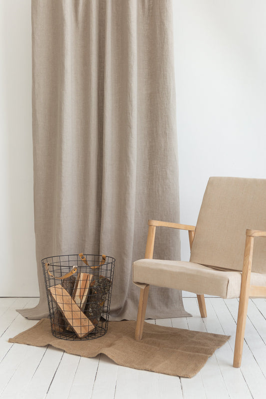 Natural linen curtain with tie top