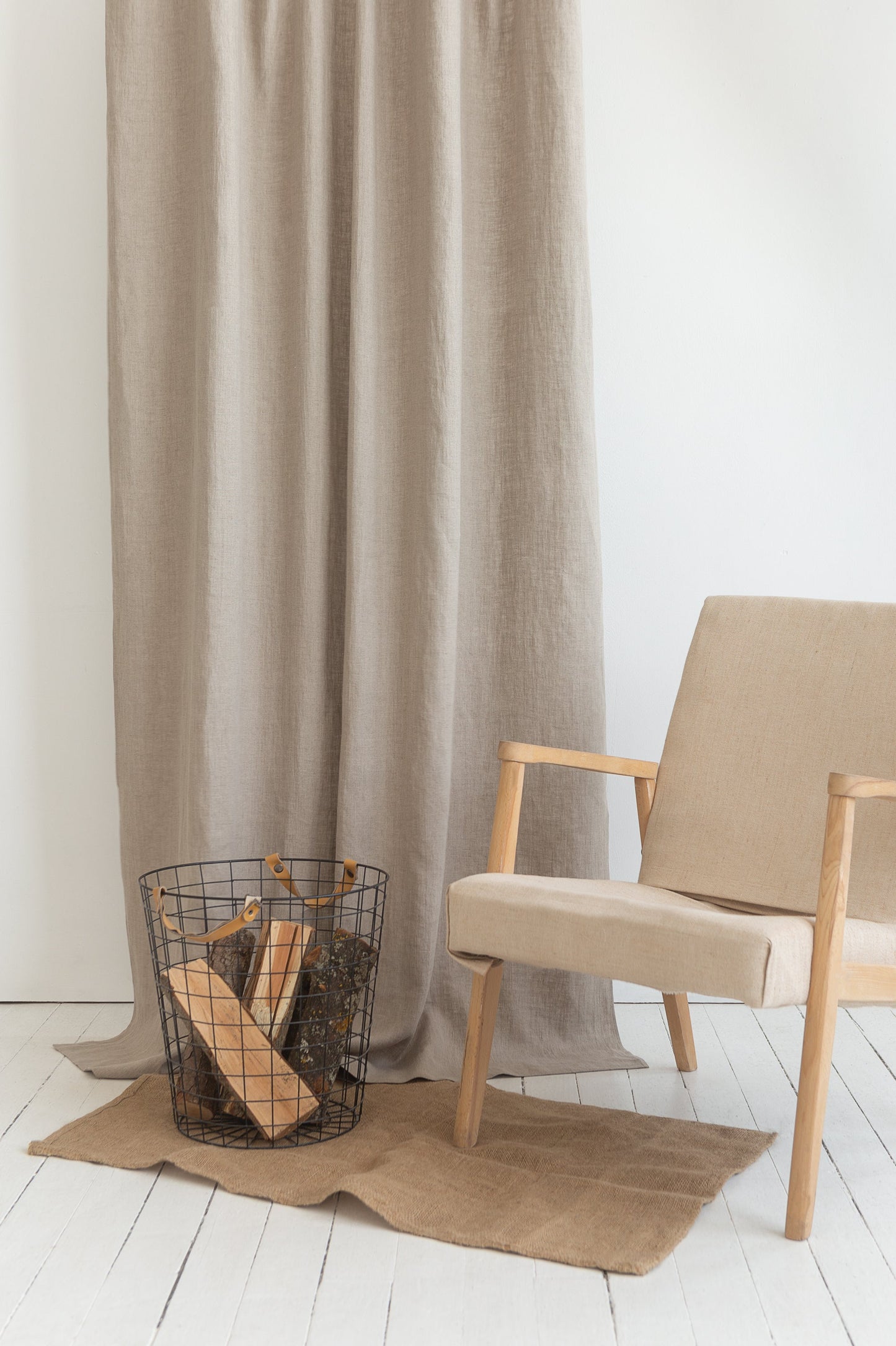 Natural light linen curtain with rod pocket