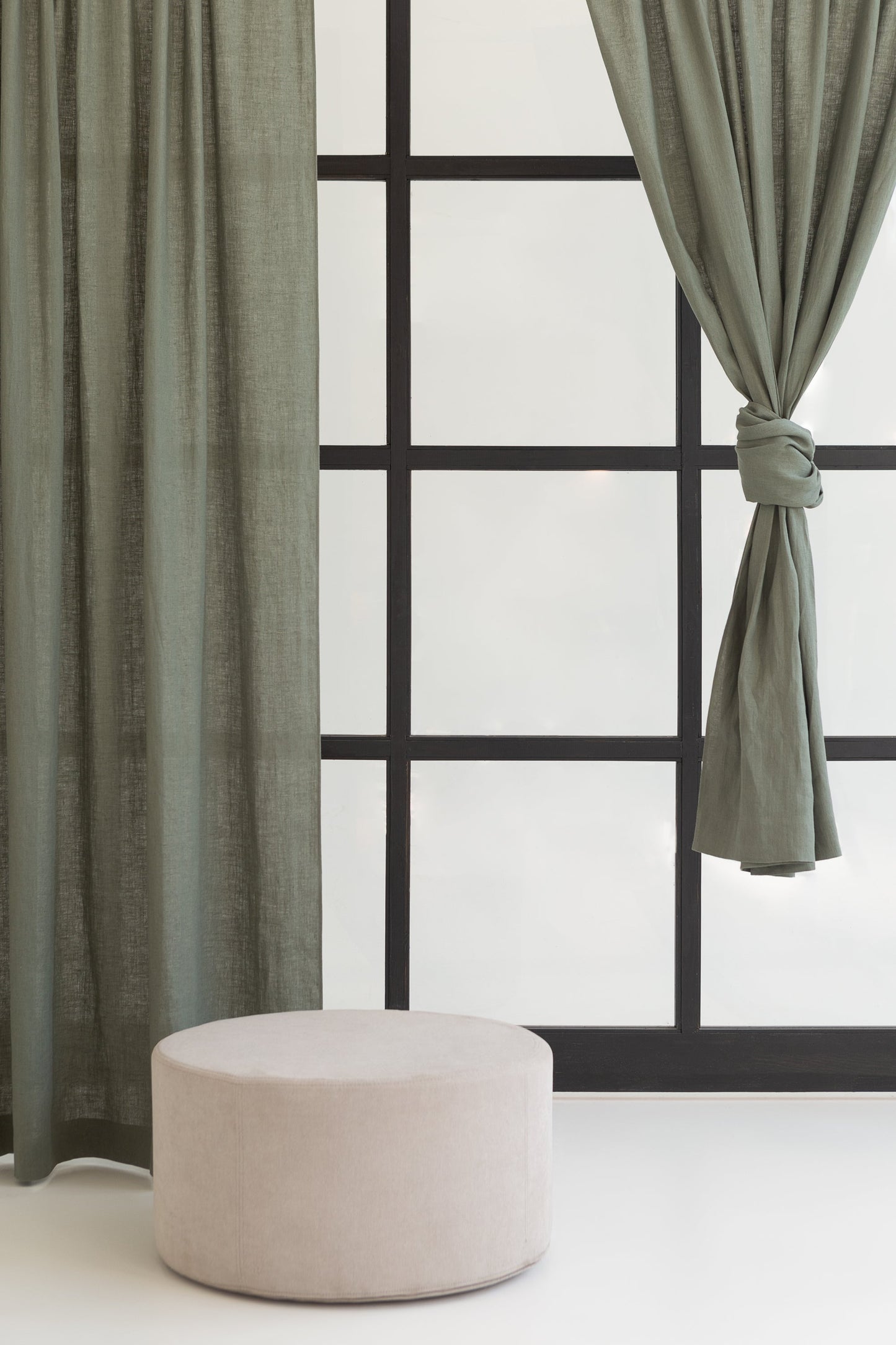 Moss Green linen curtain with rod pocket