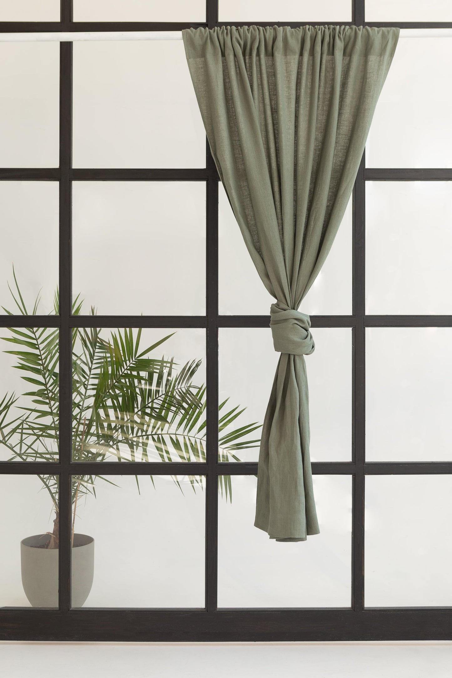 Safari Green linen curtain with rod pocket